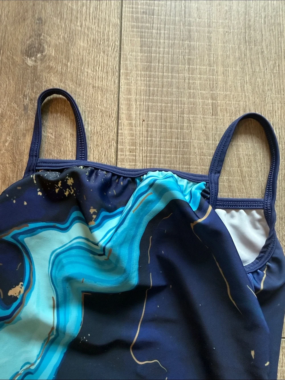 Bee Girls Navy & Aqua Marble One-Piece Gymnastics Leotard Size 8-10